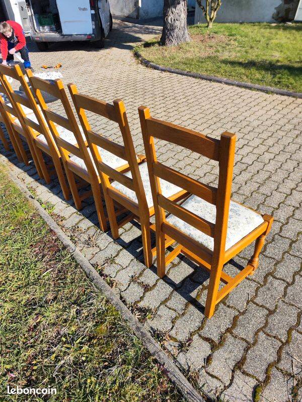 Set of 6 wooden chairs with floral fabric