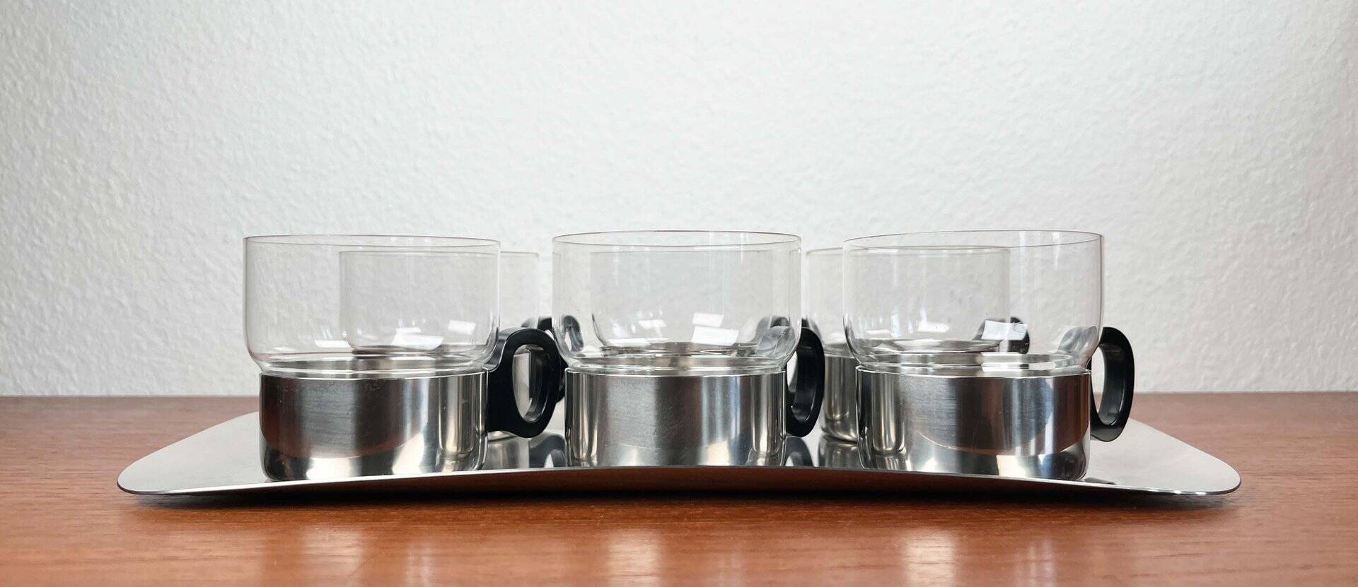 Ensemble de verres à thé et plateau allemands du milieu du siècle moderne de WMF, années 1960, lot de 7