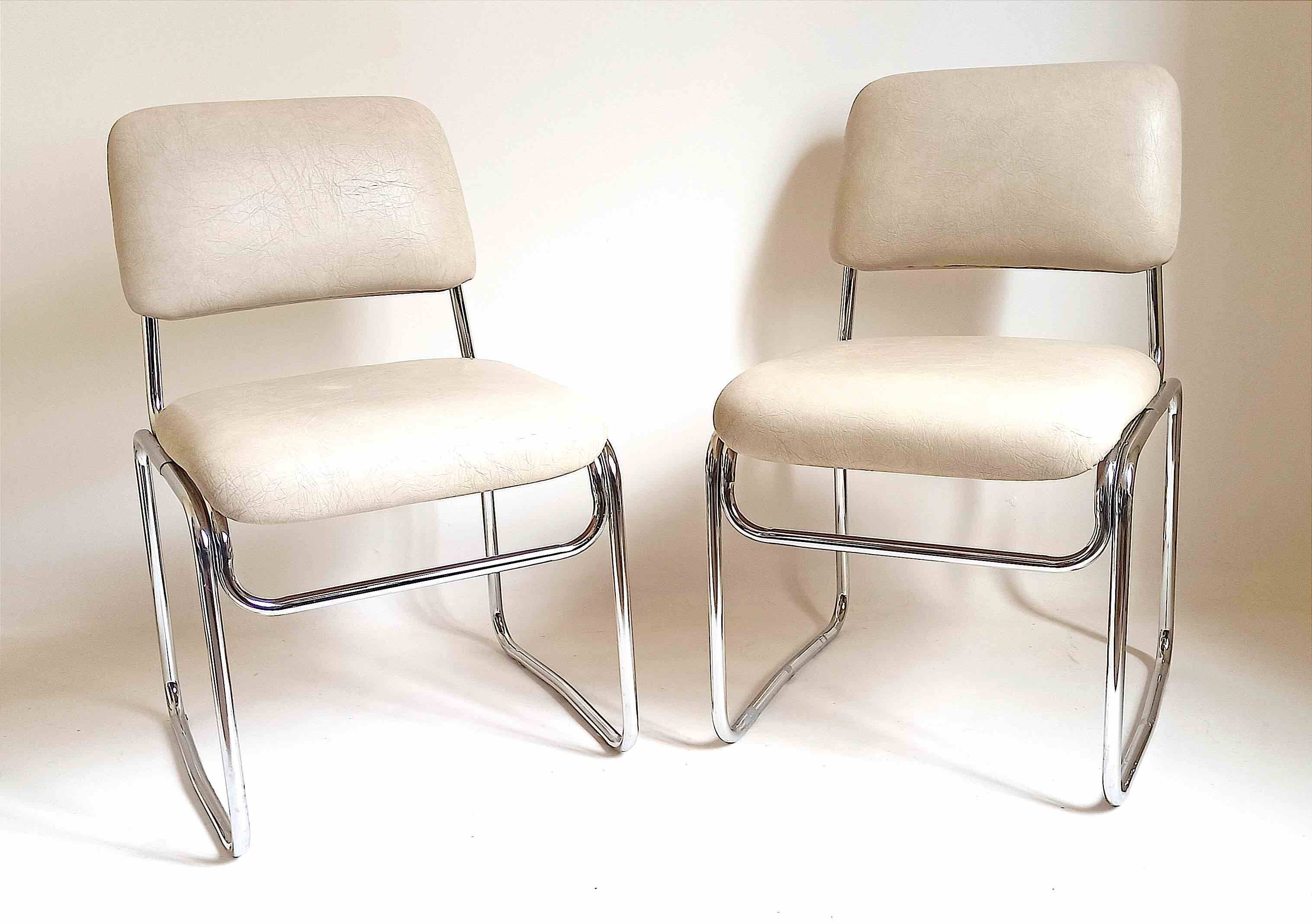 Pair of Skai and chrome metal visitor chairs 1970s