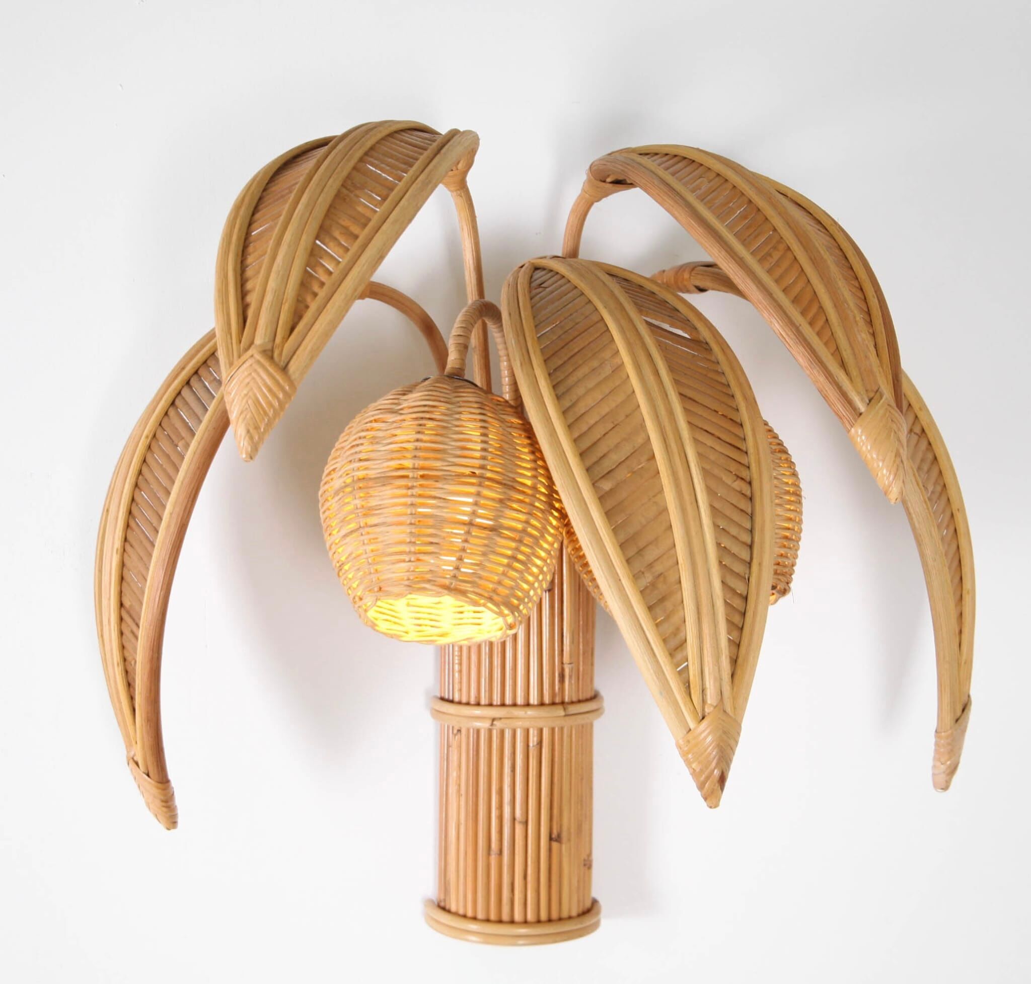 Pair of "coconut/palm" wall lights in rattan