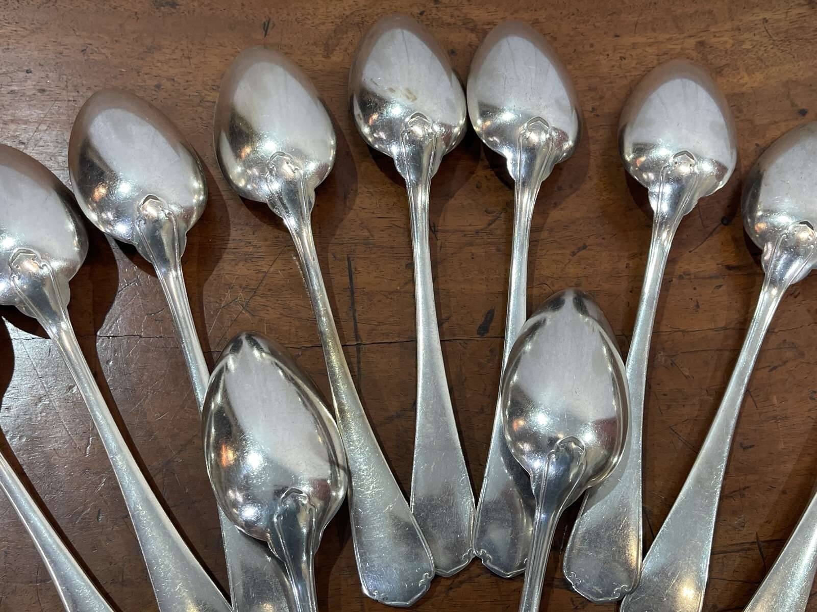 Set of 12 large silver-plated metal spoons - christofle