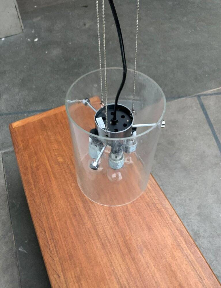 Glass and metal pendant lamp from the German space age by Glashütte Limburg, 1960s.