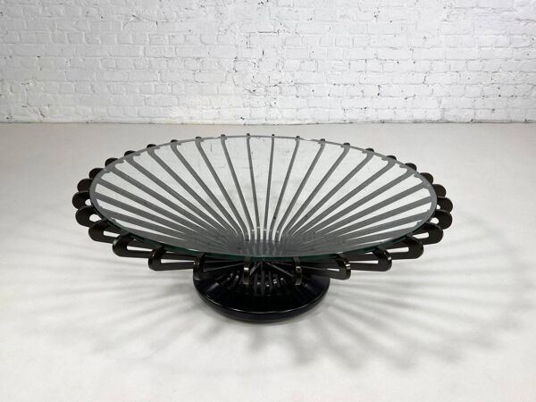 Table basse ronde en métal et verre