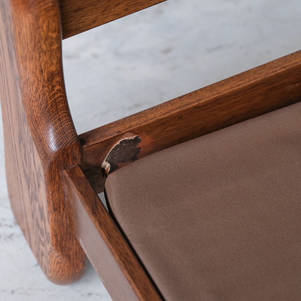 Pair of Oak Brutalist Leather Mid-Century Armchairs