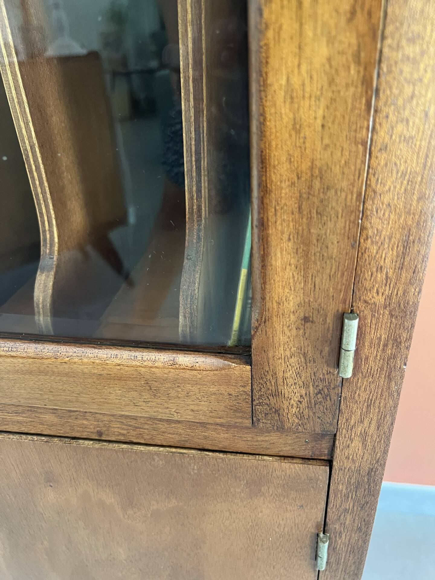 Vintage wooden furniture, vinyl storage, bookshelf, desk.
