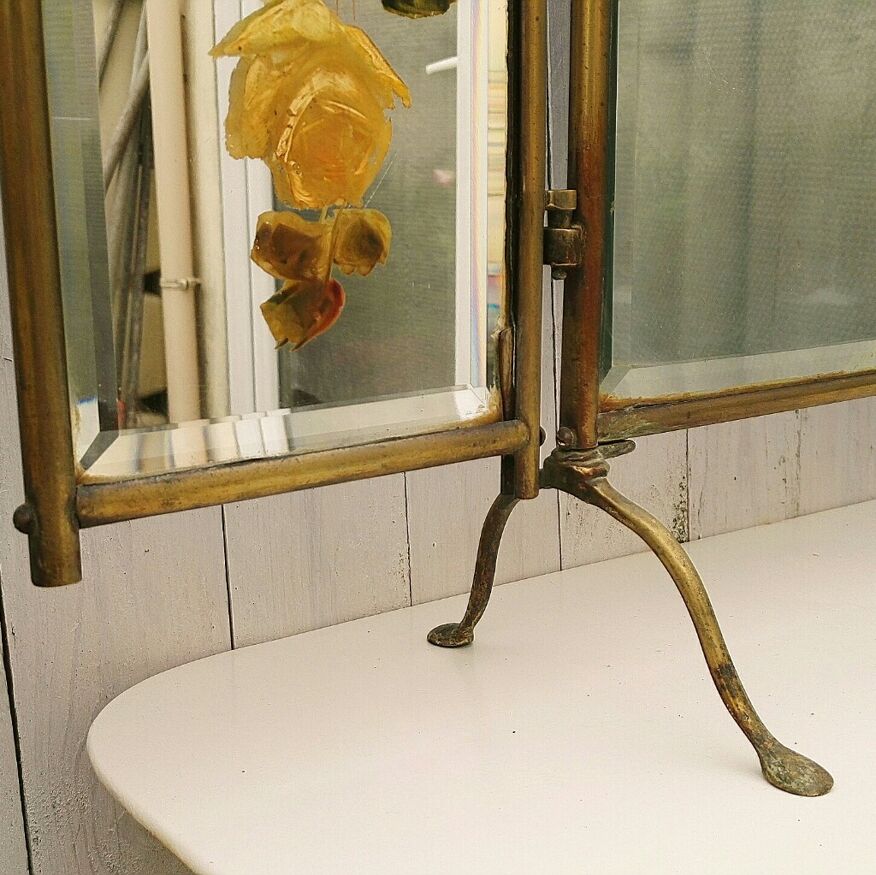 Ecran de cheminée triptyque, miroir peint, Victorien - Acolytes Antique