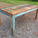 Polychrome teak dining table for 8 to 10 people