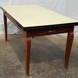 Ancienne table plateau formica jaune avec allonges