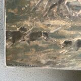 Tableau sans cadre Huile sur toile "chasse à courre"Vénerie, signature à identifier