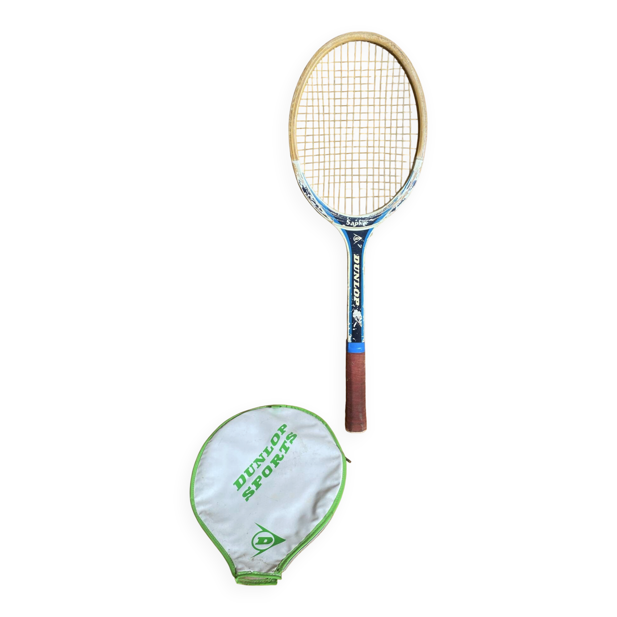 Vintage dunlop saphir wooden tennis racket + sports cover #e2