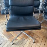 EA208 armchair in dark gray/asphalt Soft Pad leather by Charles & Ray Eames, Vitra for H. Miller