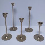 Five vintage Scandinavian design brass candlesticks