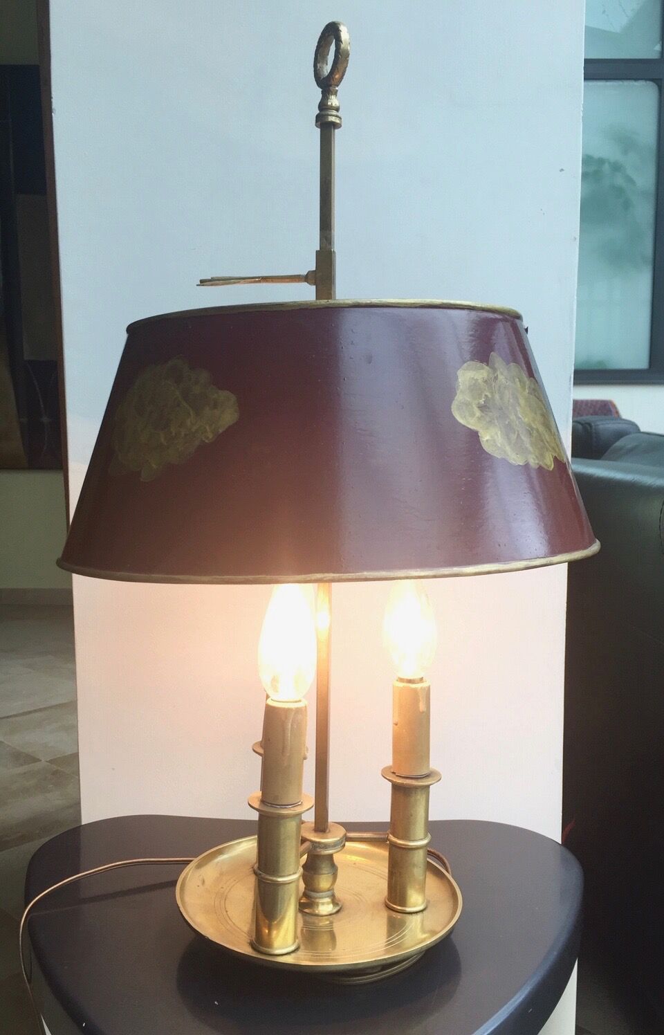 XIXth Kettle lamp with three lights in gilt bronze and brass.