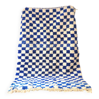 Tapis Damier Marocain Bleu majorelle. Fait main, 100% pure laine. 255x165cm