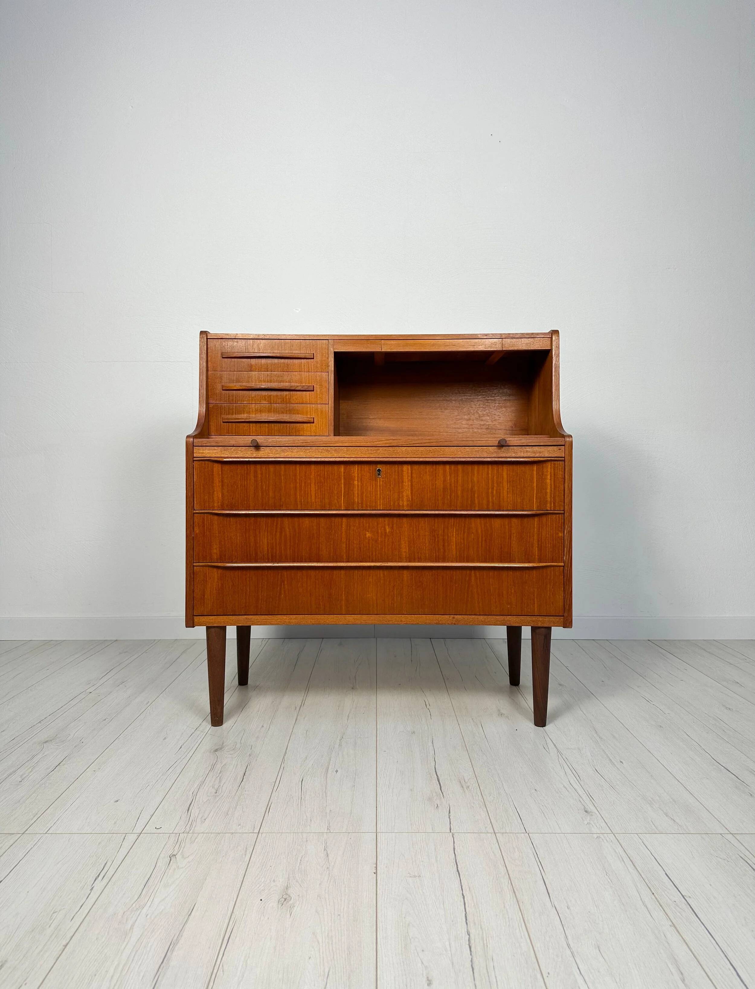 1960s Vintage Mid-Century Danish Teak Design Secretary