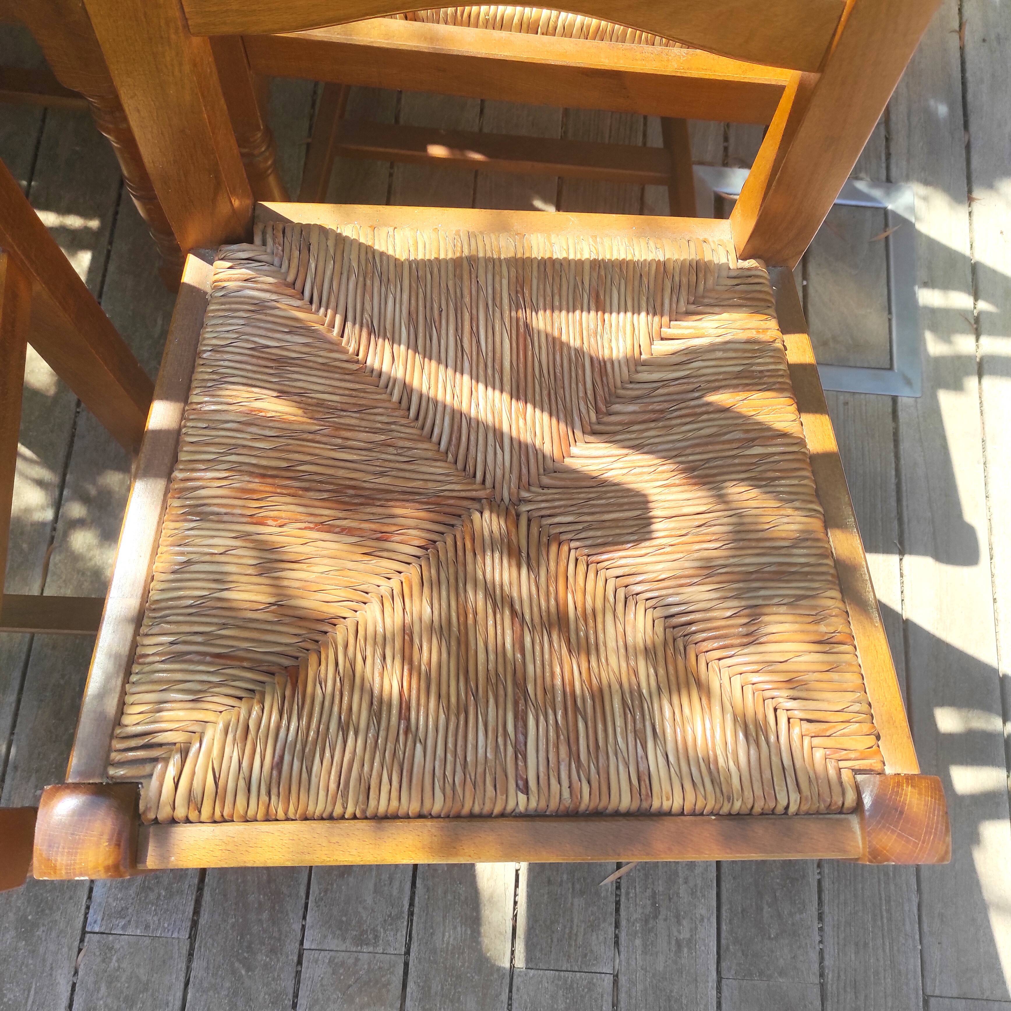 Rustic straw seat wooden chair / 1 set of 6 chairs