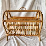 Porte-revue vintage en bambou et rotin