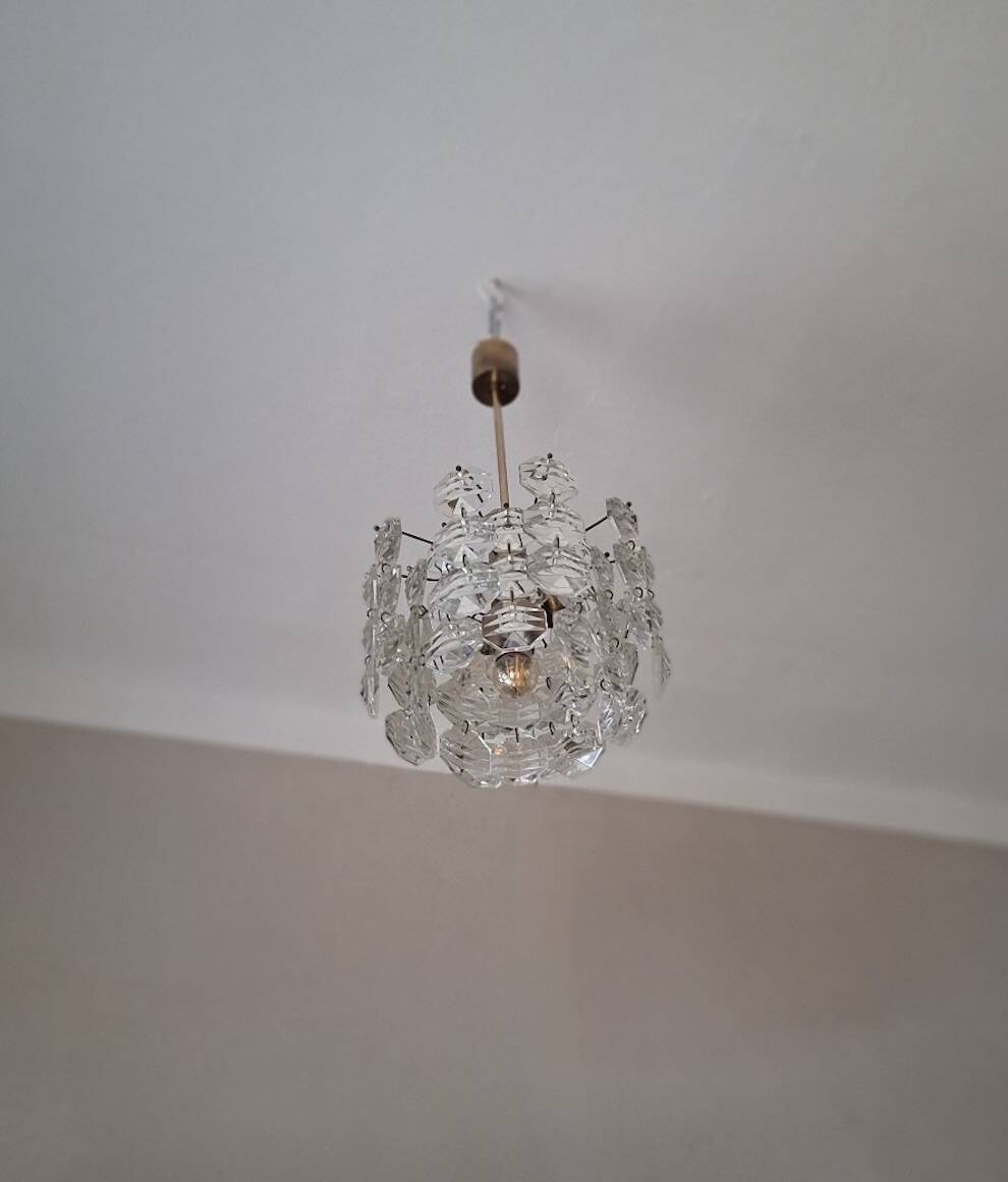 Kinkeldey brass and faceted glass 3-level chandelier, 1960s