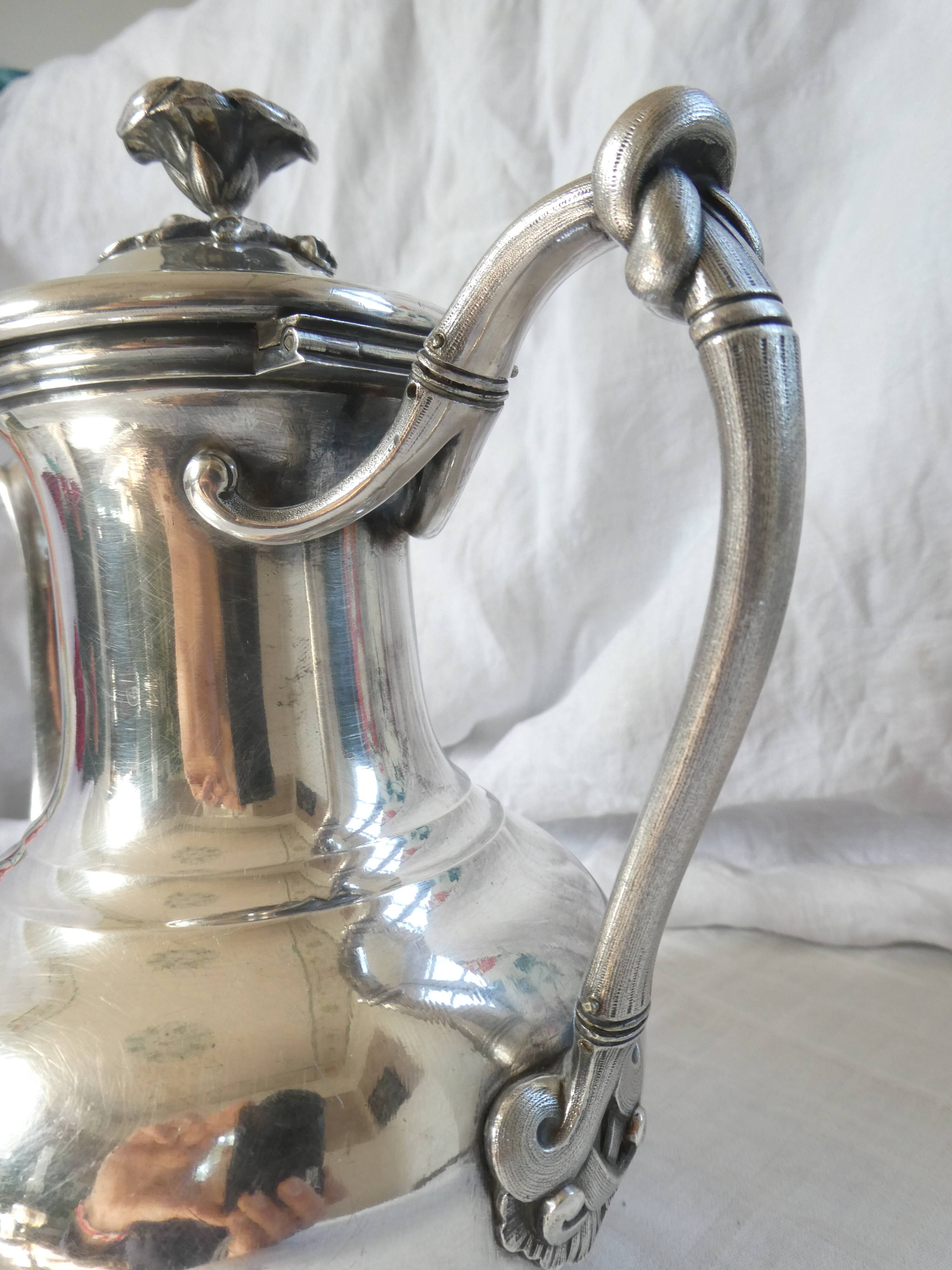 Christofle teapot, coffee pot silver-plated metal 19th art nouveau