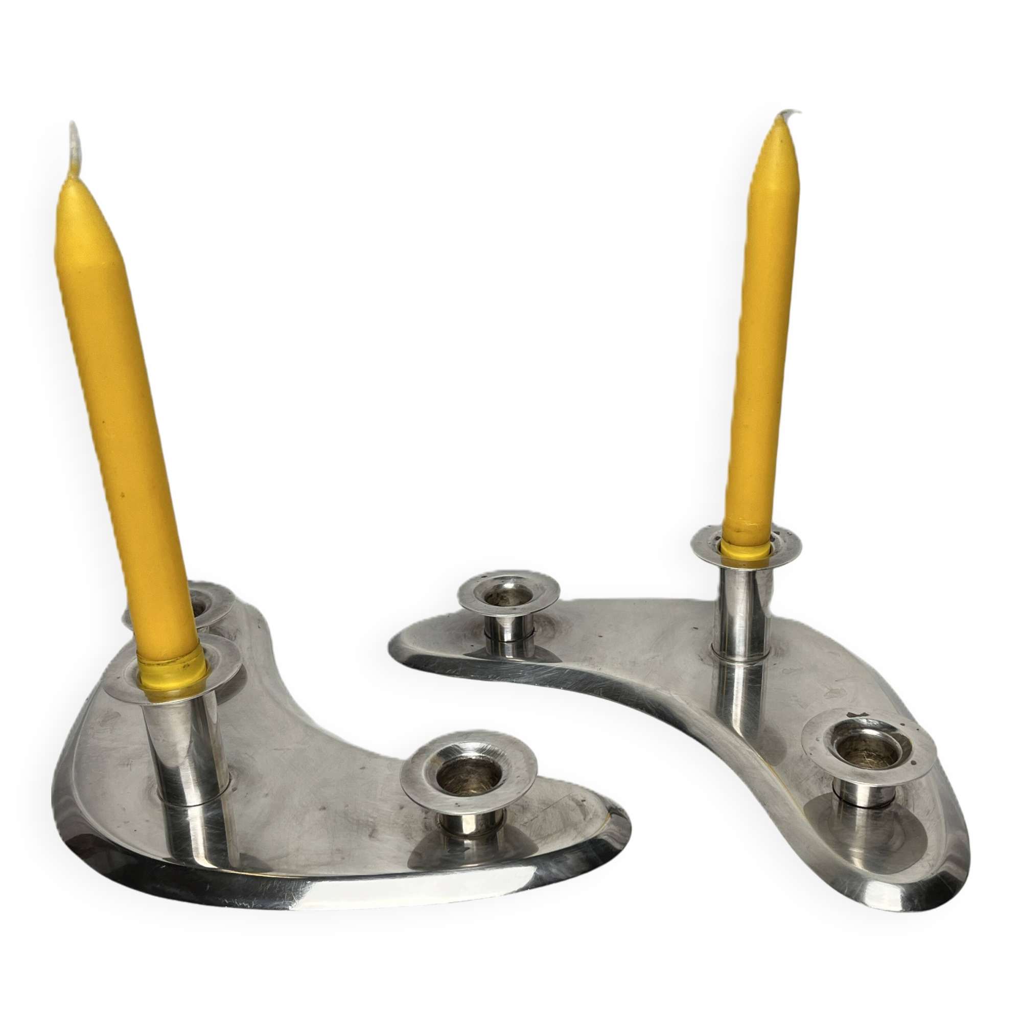 Ercuis, pair of 20th century silver-plated boomerang candlesticks