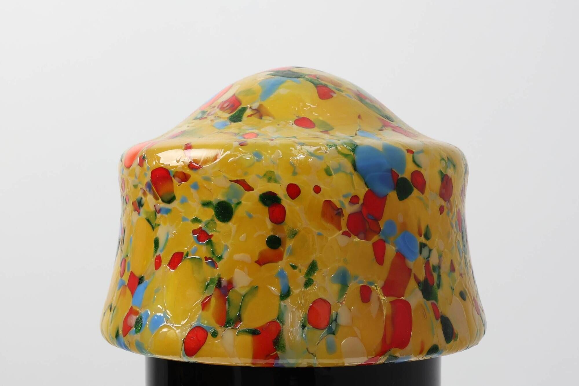 French Art Deco Table Lamp with Multicolored Spatter Glass Shade and Black