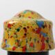 French Art Deco Table Lamp with Multicolored Spatter Glass Shade and Black