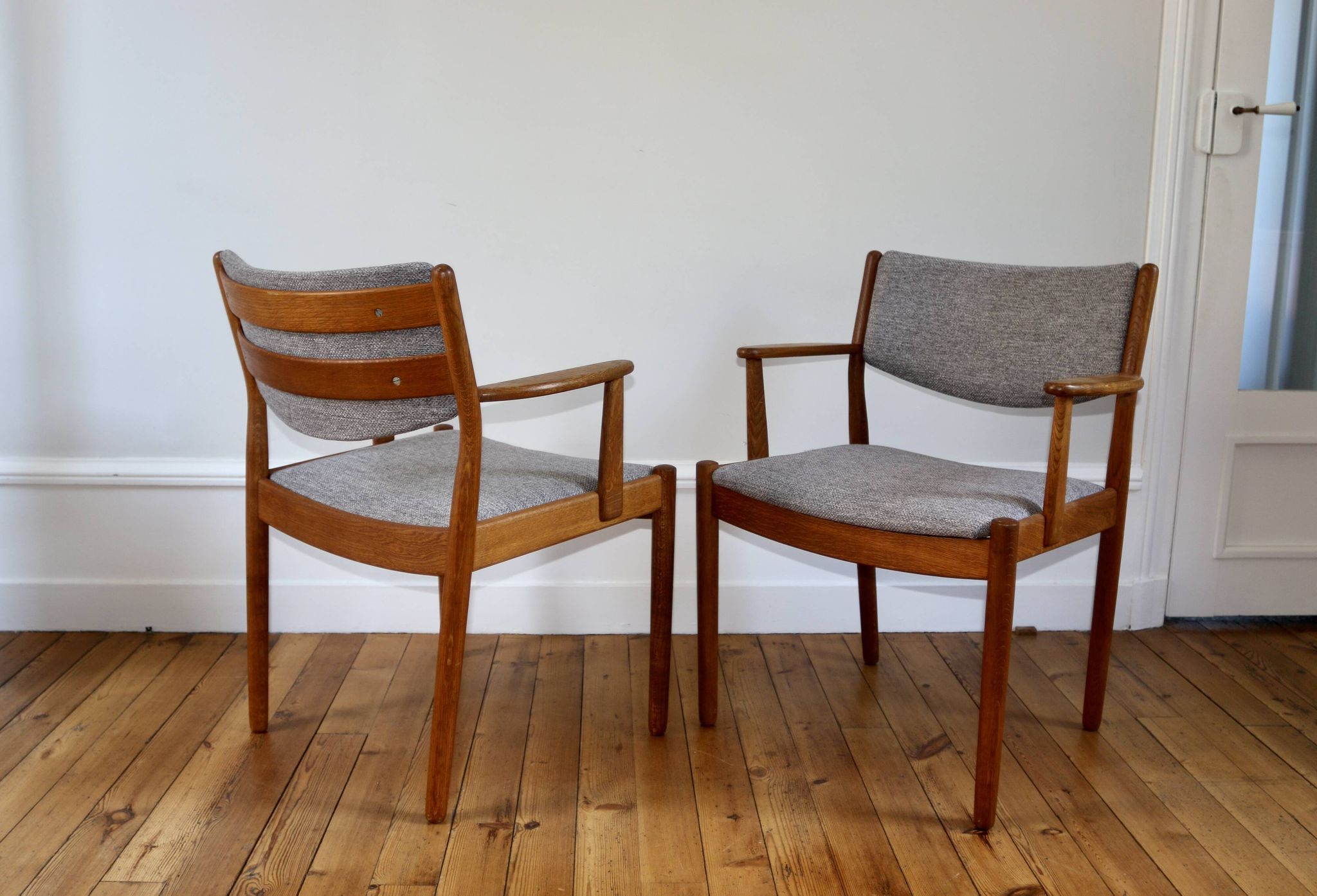 Pair of vintage Scandinavian Poul Volther J72 oak armchairs, 1960s