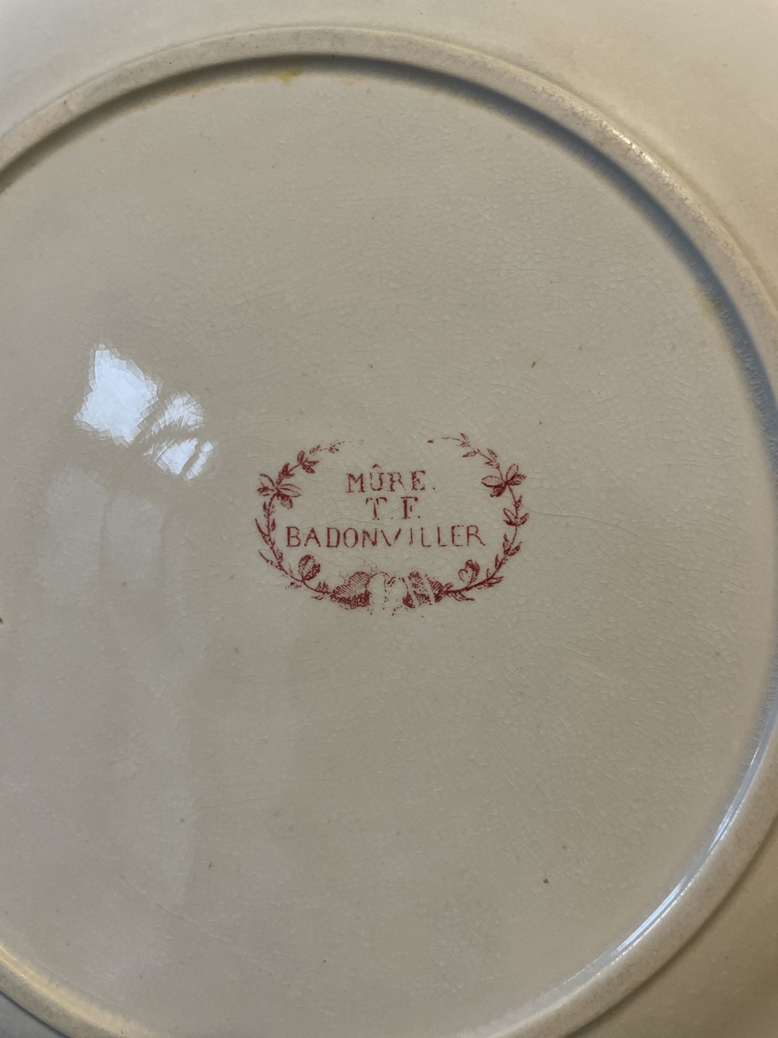 Set of 4 old flat plates Terre de Fer, earthenware of Badonviller