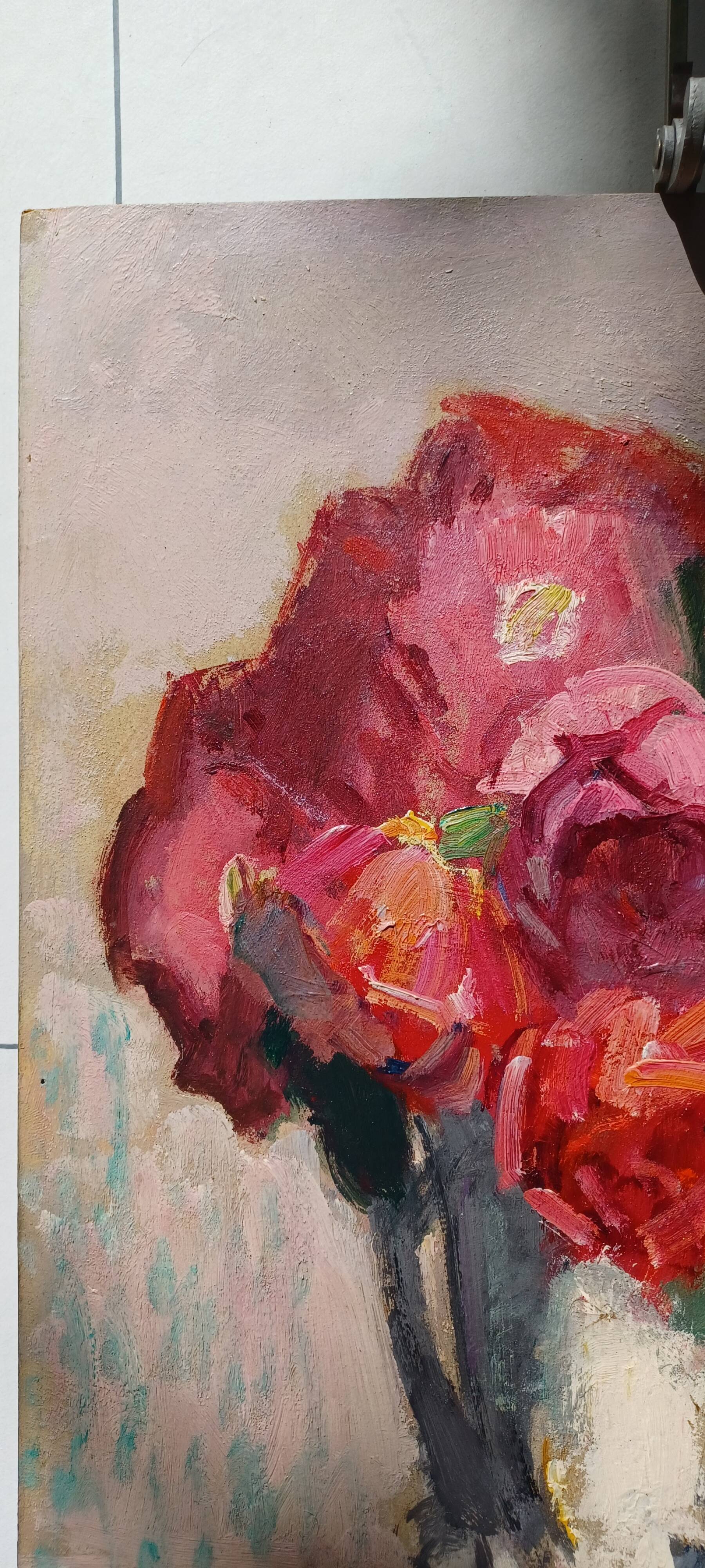 Tableau bouquet of red roses around 1940 by francis etienne