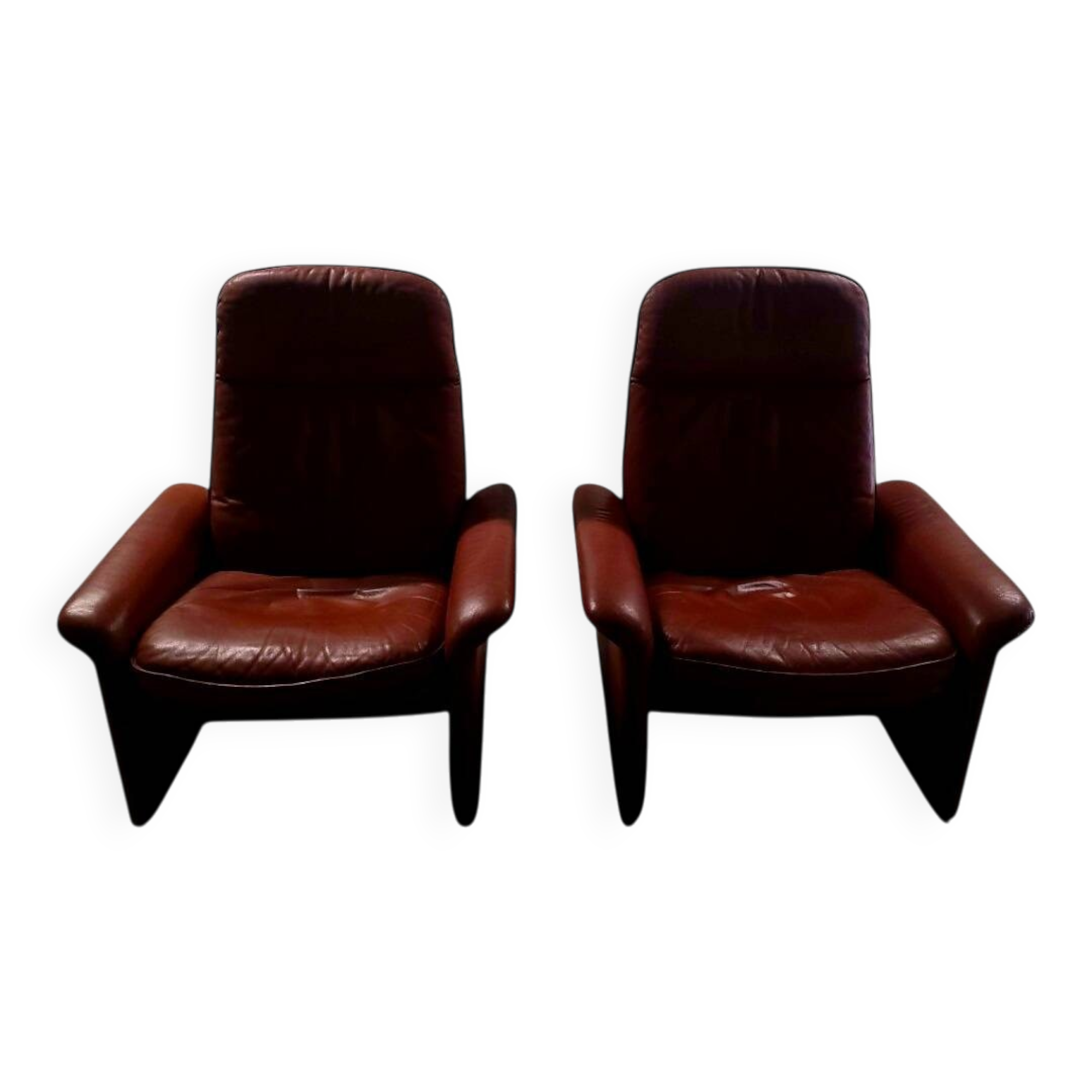 Pair of reclining lounge chairs DS 50 De Sede – Cognac Leather