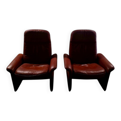 Paire de fauteuils lounge inclinables DS 50 De Sede – Cuir Cognac