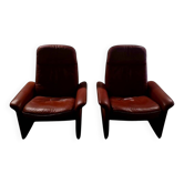 Pair of reclining lounge chairs DS 50 De Sede – Cognac Leather