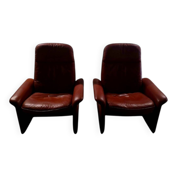 Paire de fauteuils lounge inclinables DS 50 De Sede – Cuir Cognac