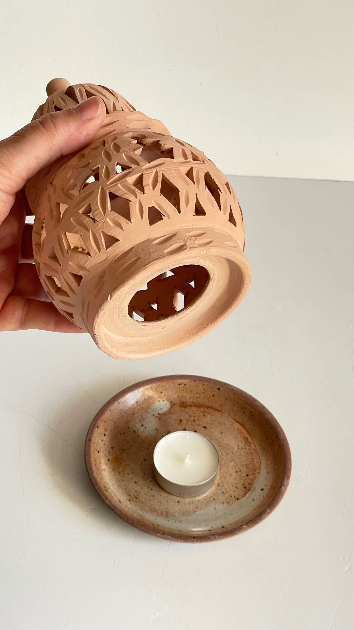 Handmade terracotta tealight candle holder