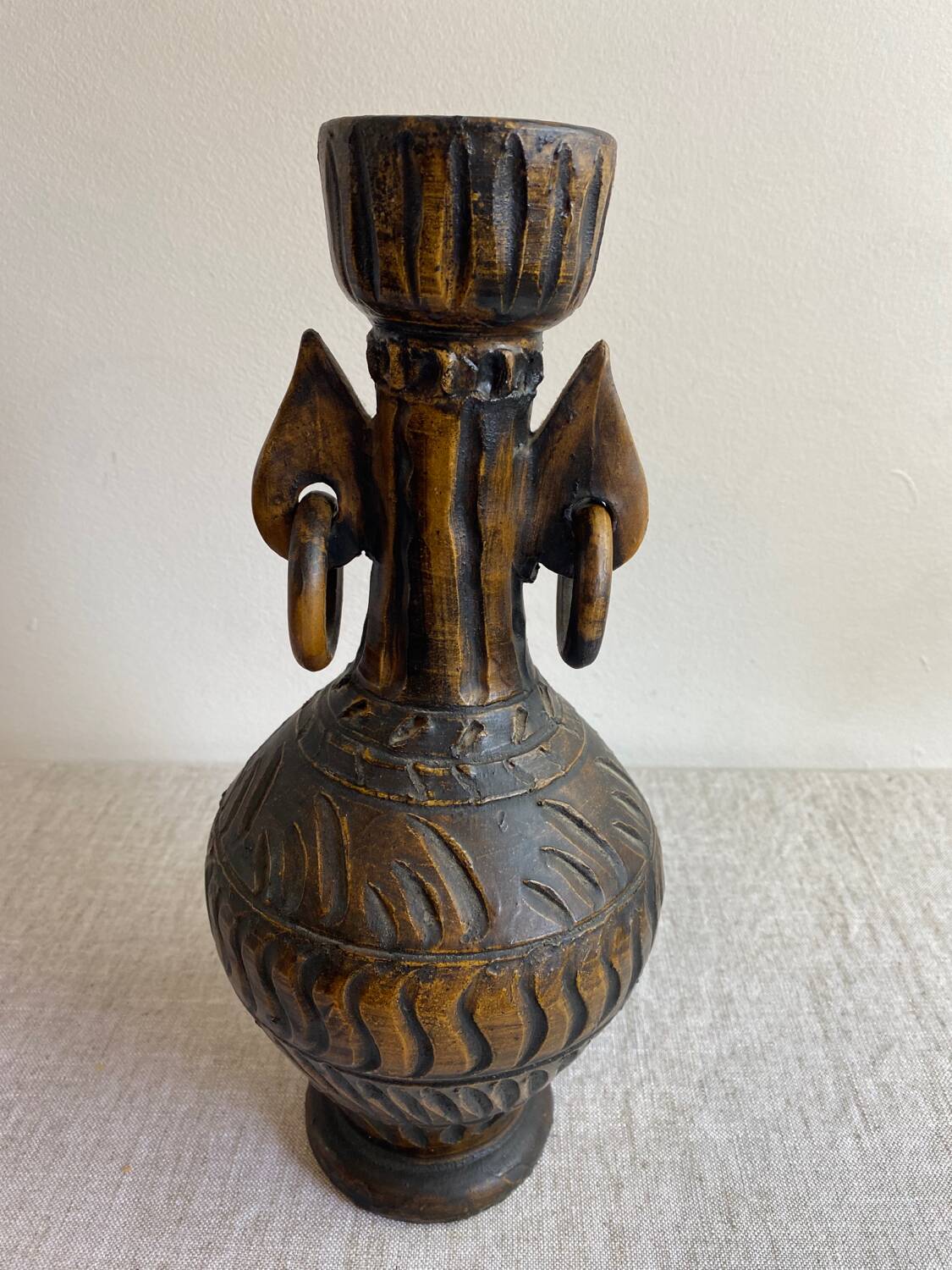 Ringed terracotta vase