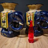 Pair of Elephant Coffee Tables in Glazed Ceramic - First Half of the 20th Century