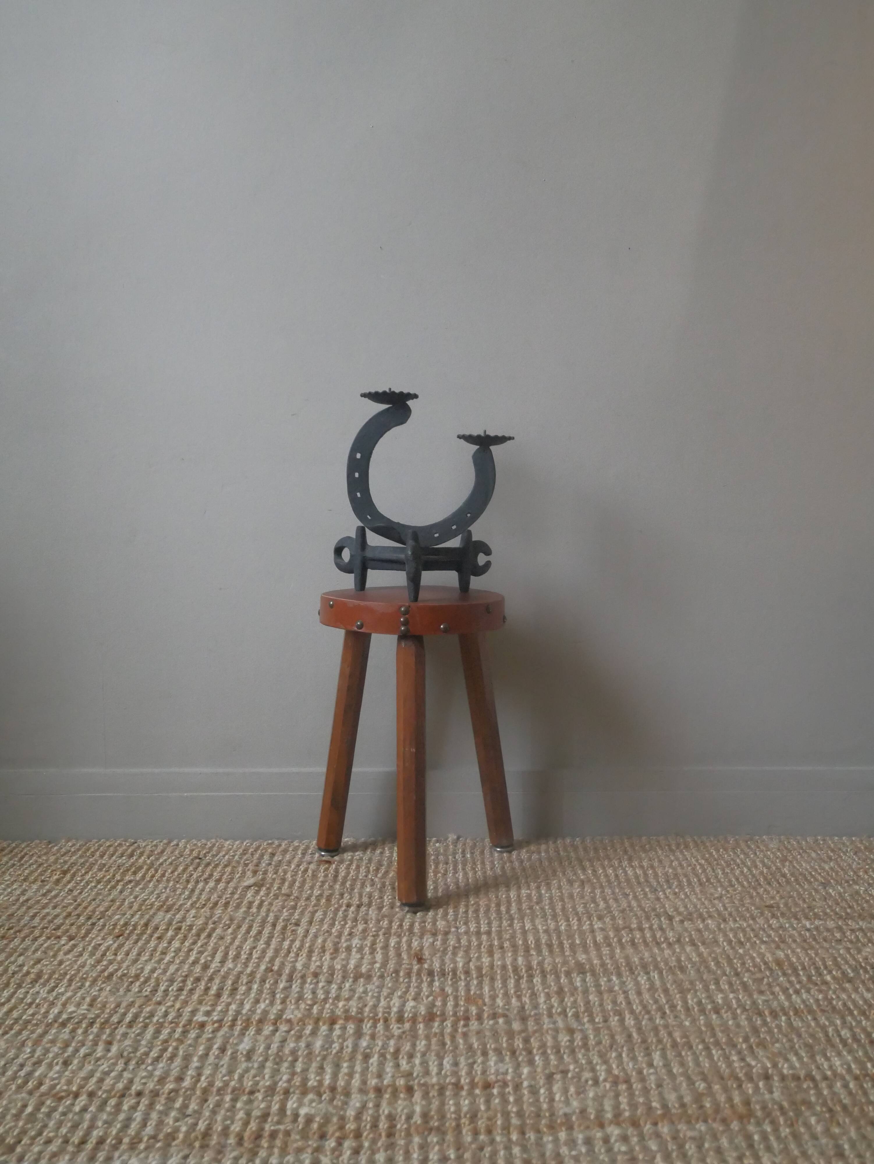 Cast iron ironwork candle holder horseshoe candlestick candelabra artisanal brutalist decoration