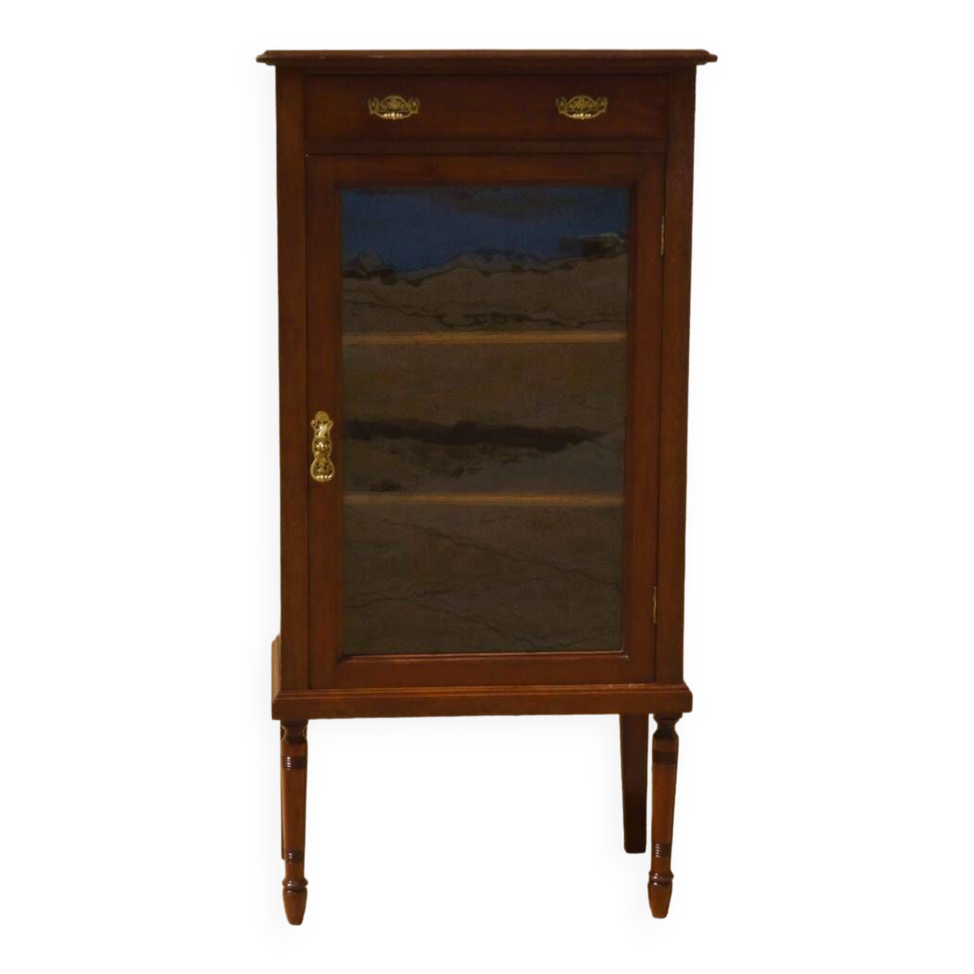 Mahogany veneer display case, opening with a door and a drawer, Louis XVI style - Very good condition