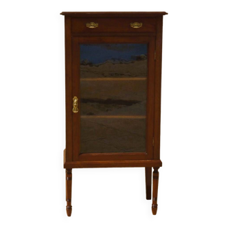 Mahogany veneer display case, opening with a door and a drawer, Louis XVI style - Very good condition