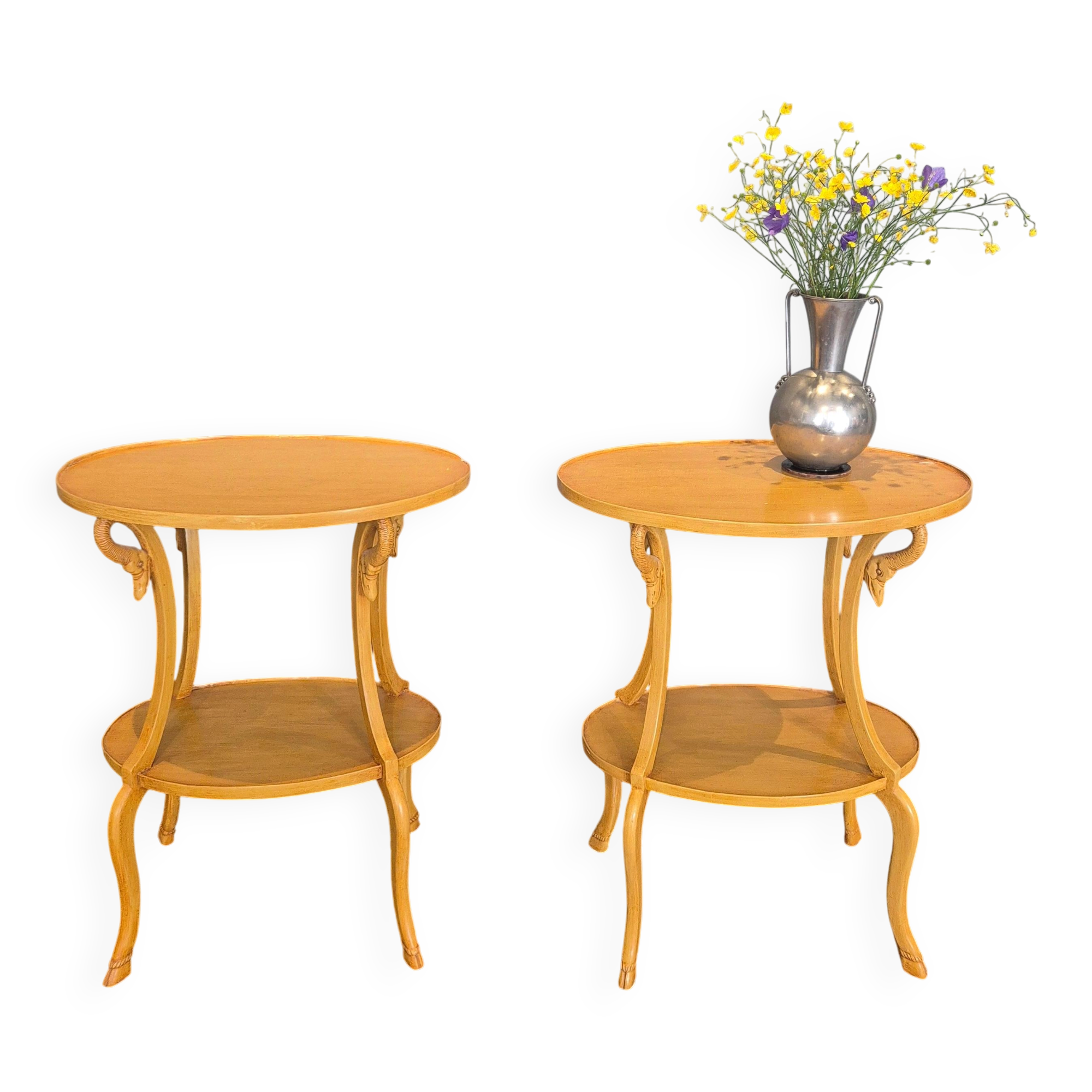 Pair of side tables decorated with swans. Empire style, Italy mid-1900s.