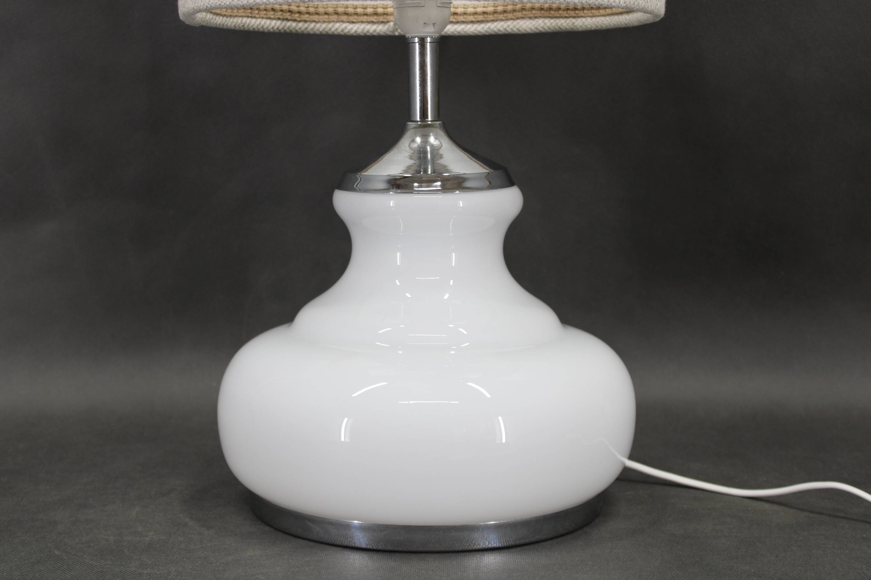 1970s Italian Glass Table Lamp with Boucle Fabric Shade