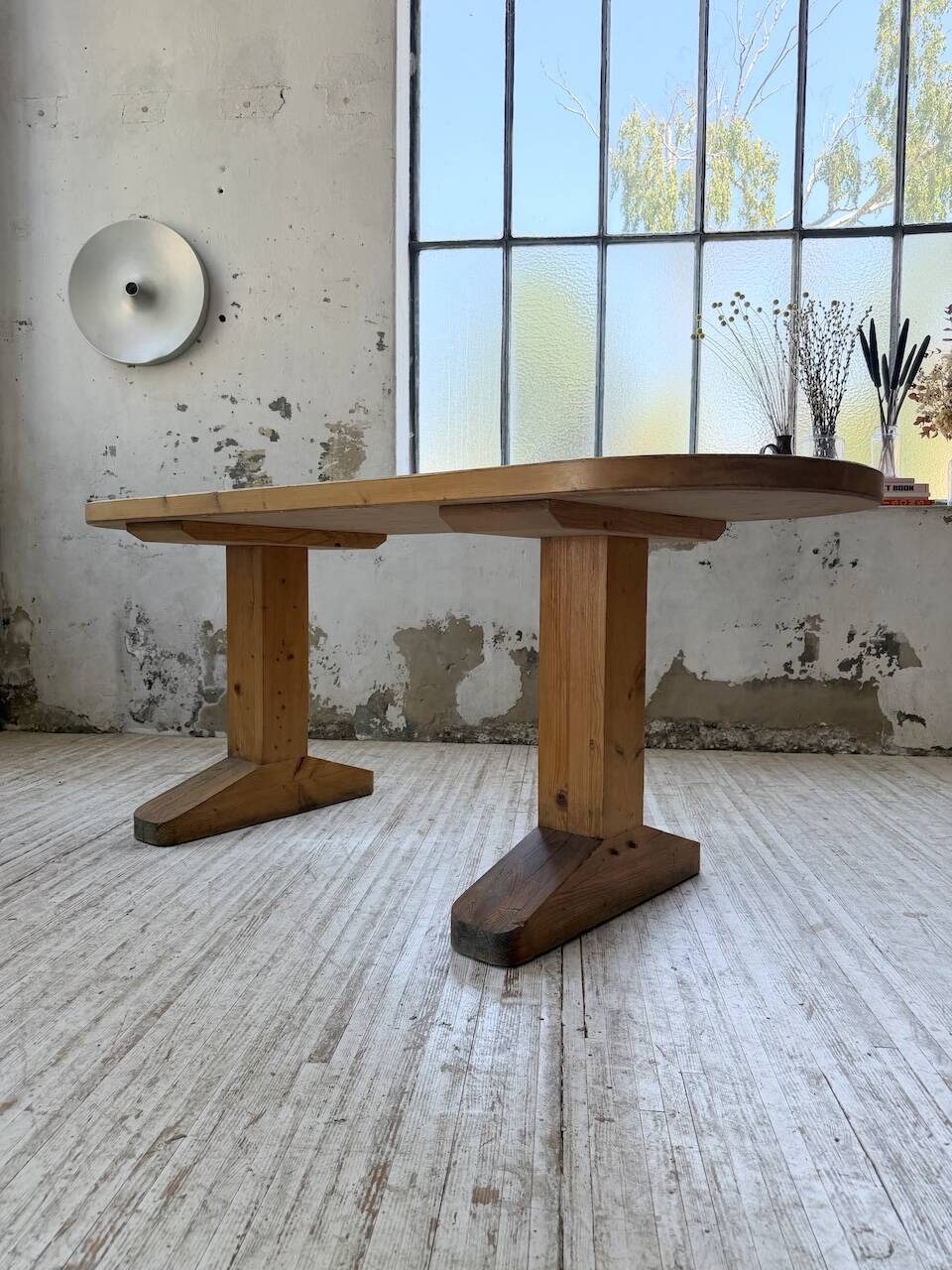 Brutalist pine oval table