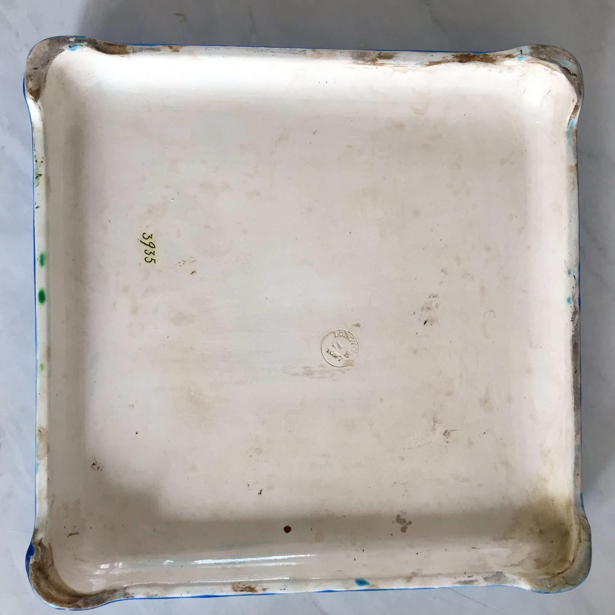 Longwy enamel trivet with geometric patterns, late 19th century