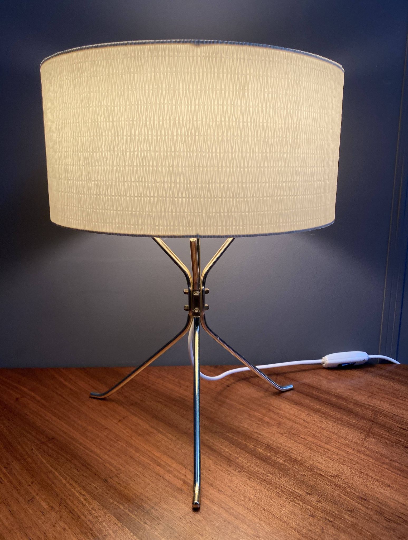 Brass lable lamp with round shade 1960s