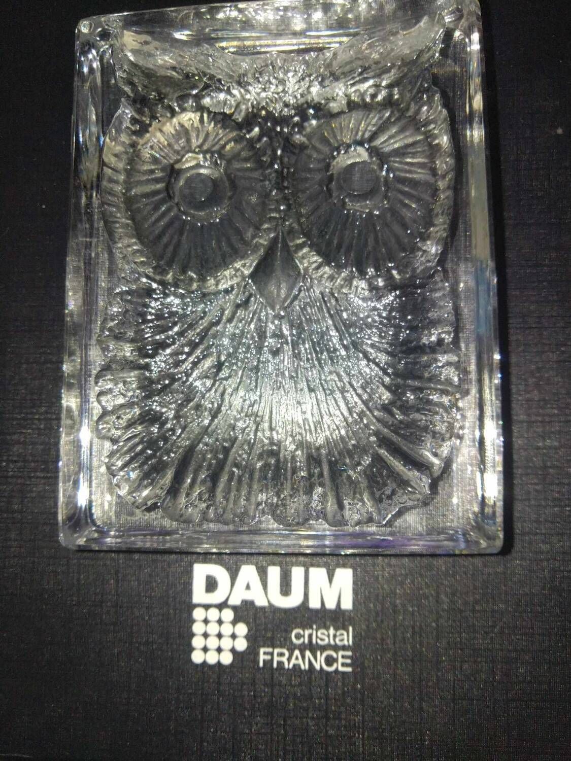 Paperweight signed daum France owl owls