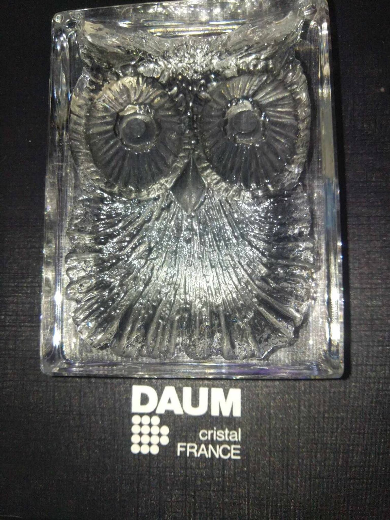 Paperweight signed daum France owl owls
