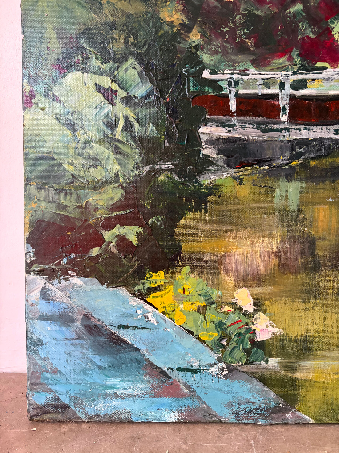 Japanese garden, oil on canvas signed Johner