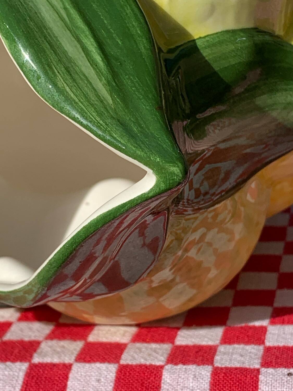 Hand-painted lemon barbotine pitcher vintage Italy