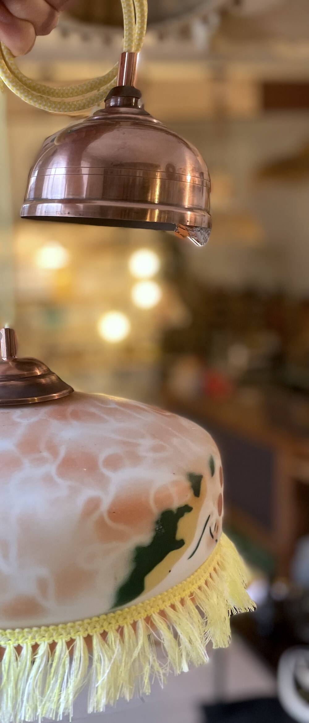 Matte Opaline Glass Pendant Light – Bohemian Vine & Fringe Decor