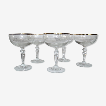 Lot of 5 cups champagne in Crystal engraved NET gold